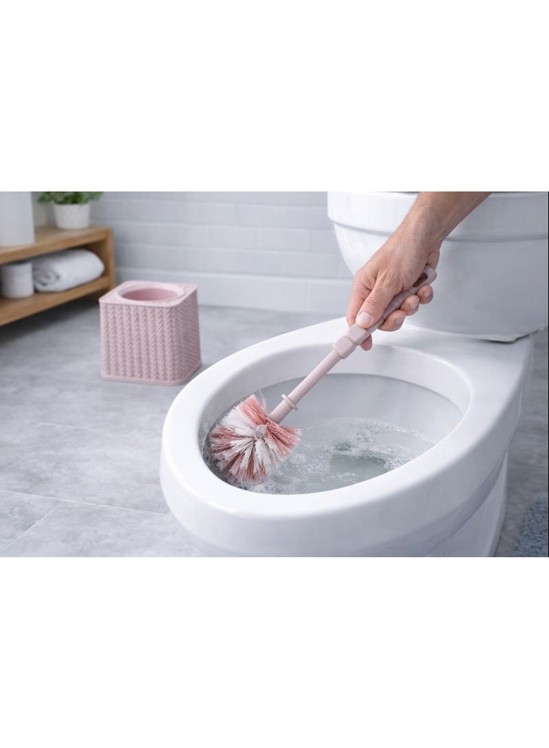 فرشاة تنظيف تواليت مع قاعدة مربعة - طقم حمام بتصميم "تريكو" عصري - شعيرات كثيفة ومقبض طويل مريح - وردي (كشمير) - Image 2